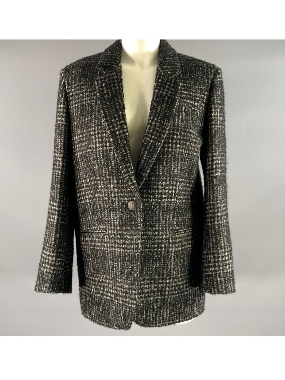 The Kooples Black & White Plaid Single-Button Blazer